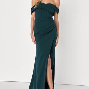 Lulus High-class Presence Emerald Green Off-the-shoulder Maxi Dress - Size L